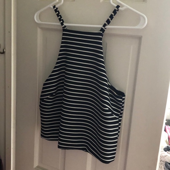 Olivaceous Tops - navy blue tank with white stripes